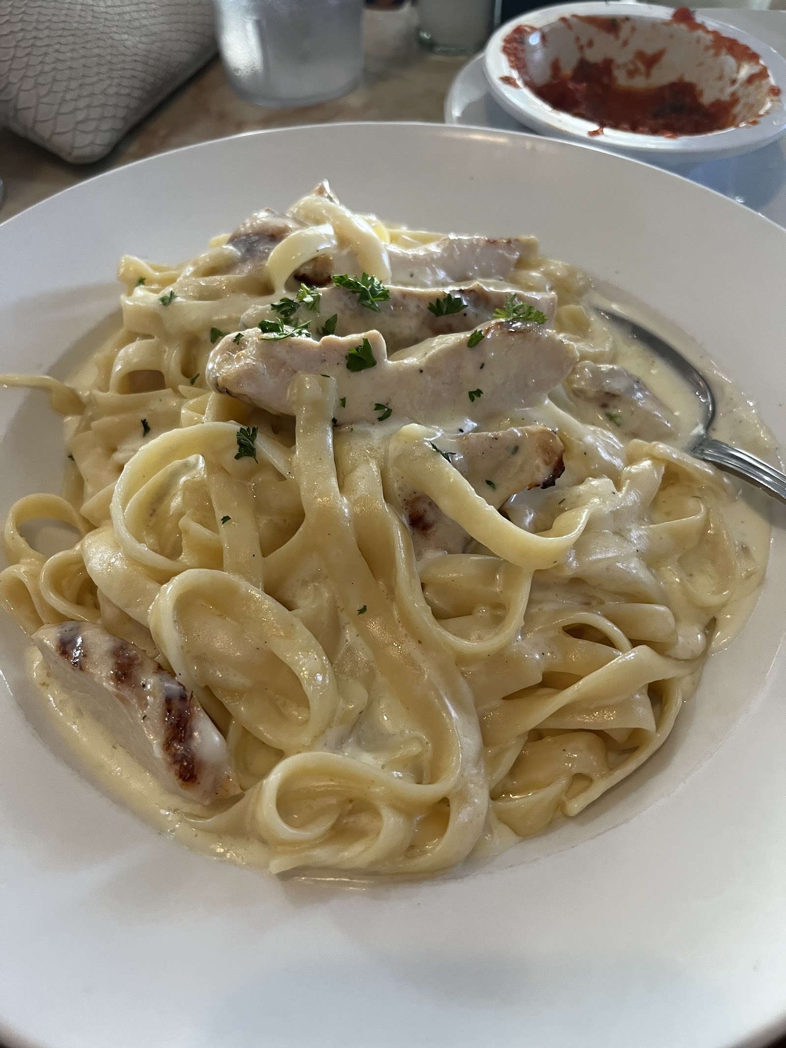 Chicken fettuccine alfredo with grilled chicken